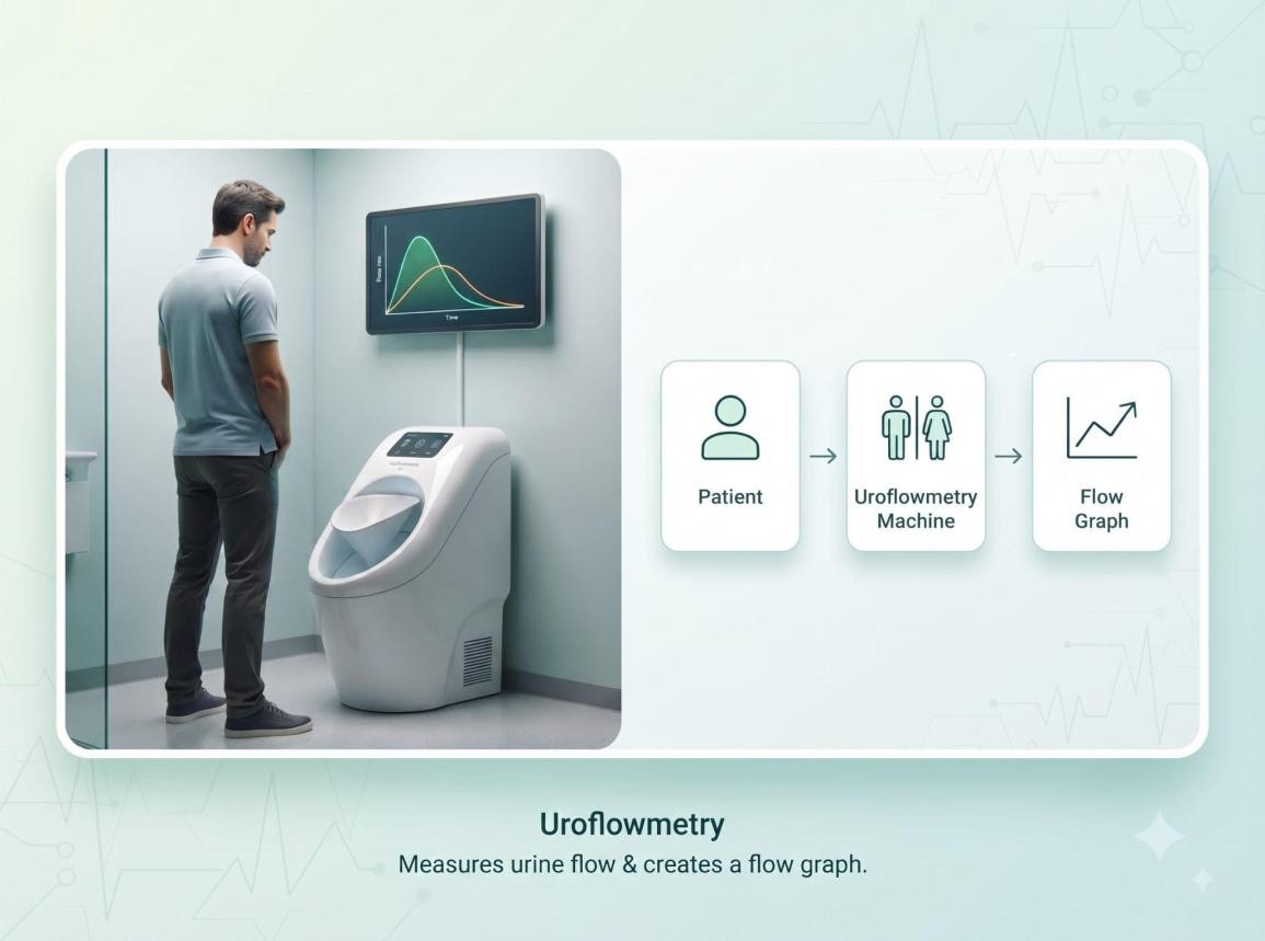 Uroflowmetry measures urine flow and creates a flow graph using a specialised machine